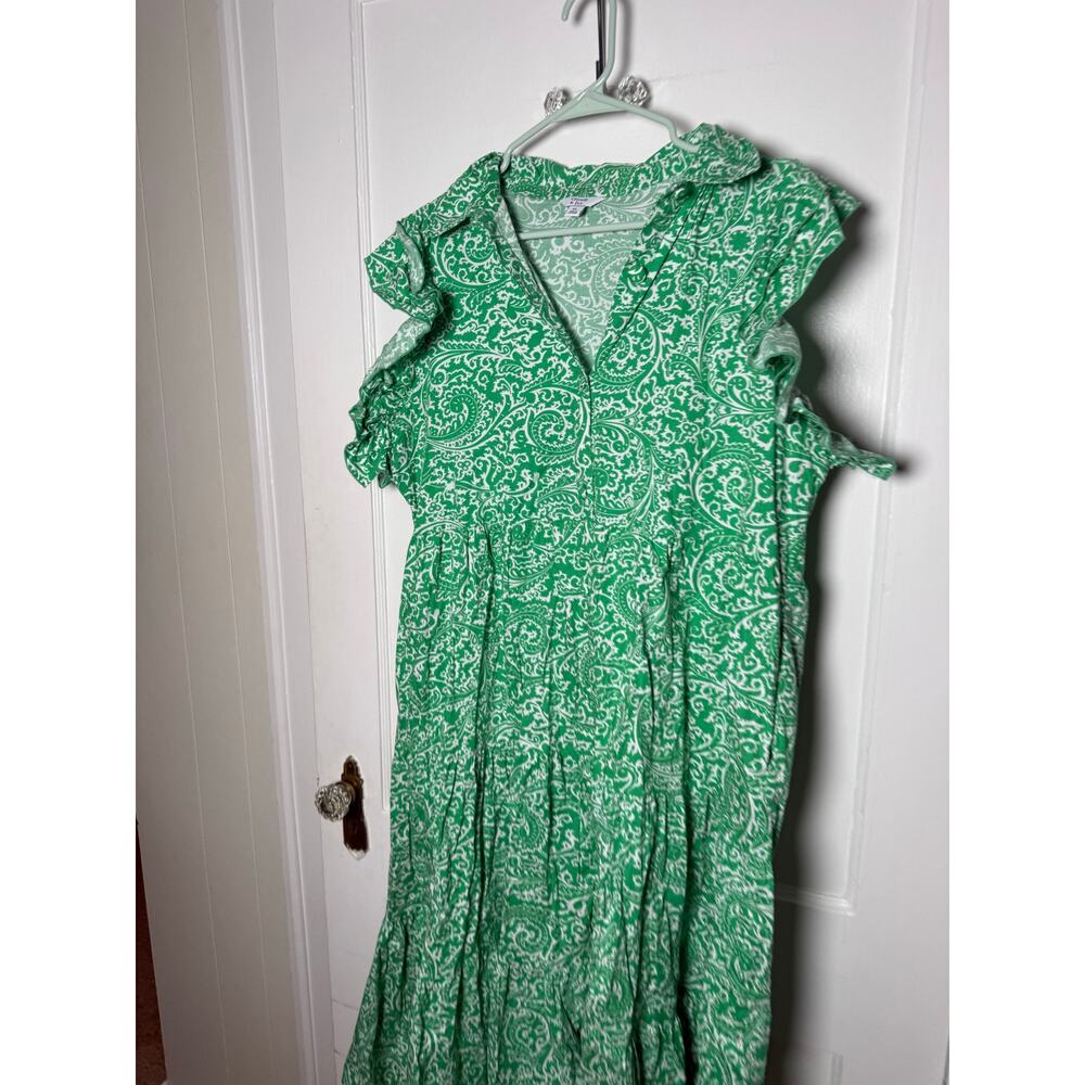 Crown & Ivy Green White Grand Millennial Ruffle Tiered Midi Dress Women's XL - Picture 3 of 7
